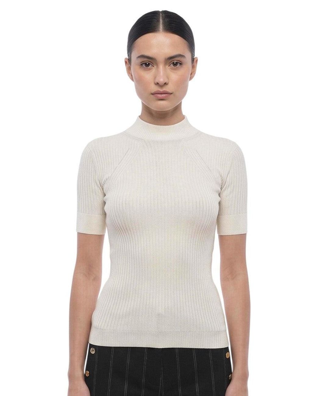 Stella McCartney White Knitted Mock Collar Sweater