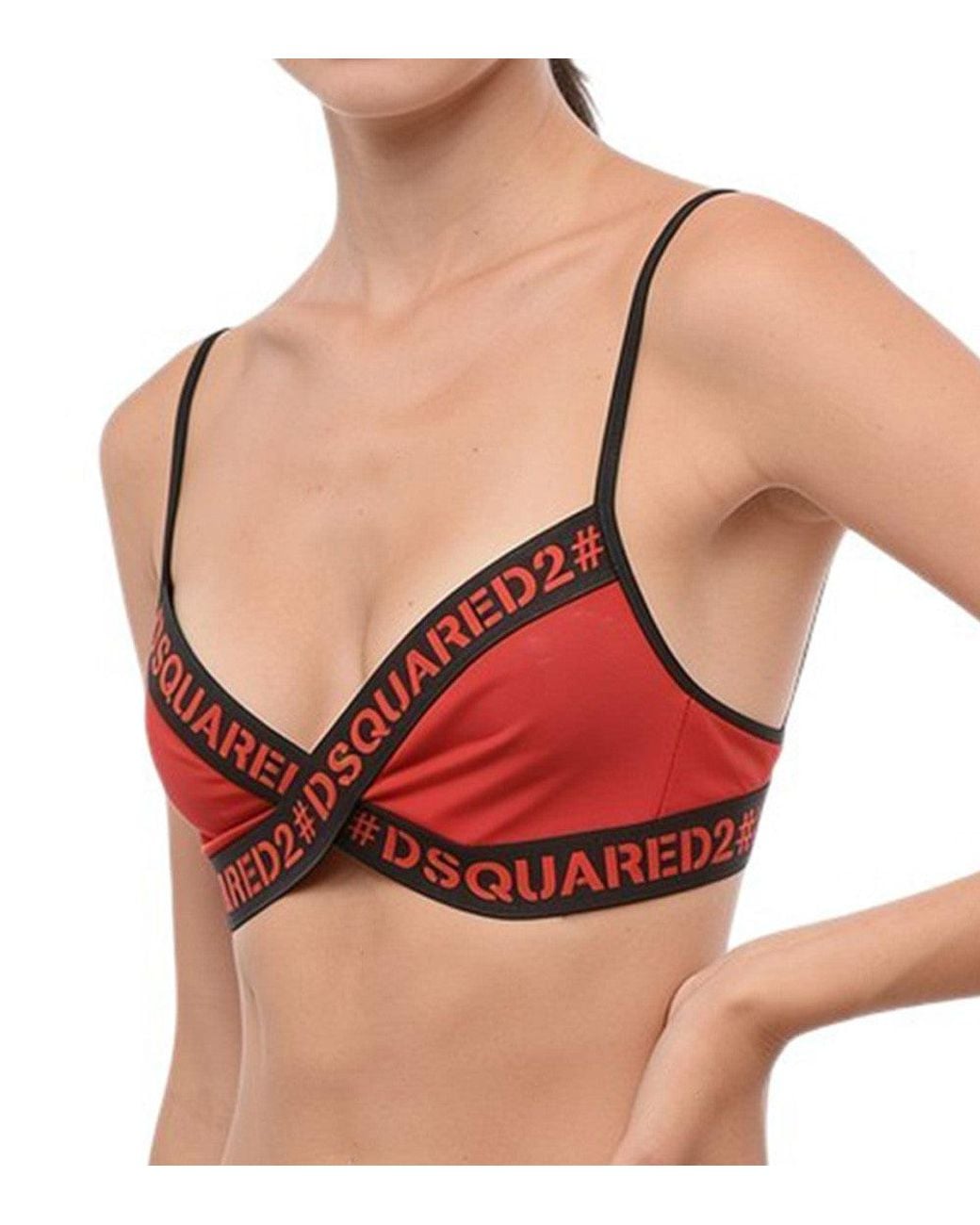 DSquared² Red Logo Bikini Top Swimwear