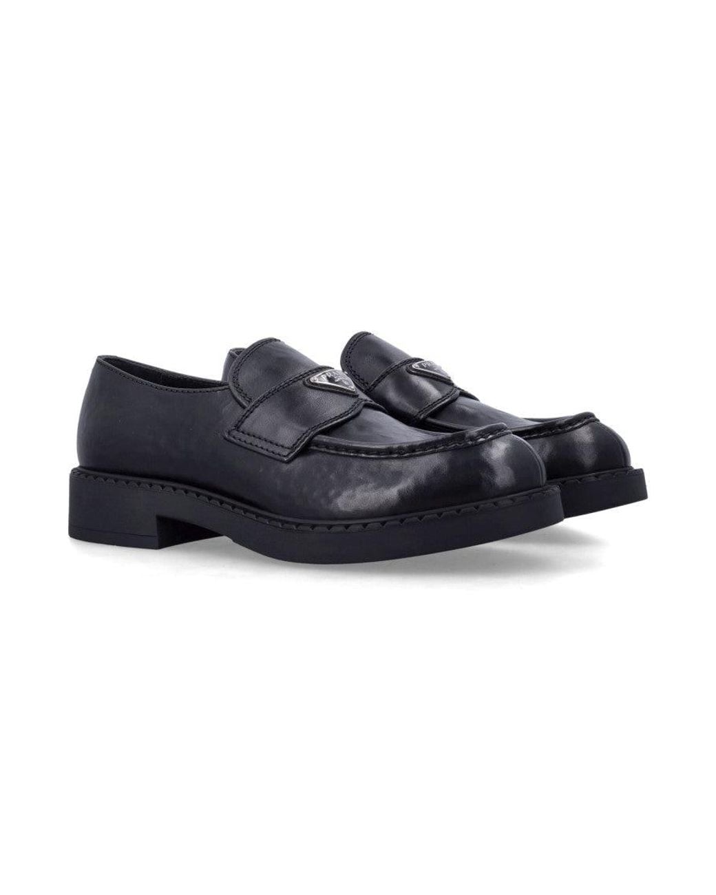 Prada Blue Logo Classic Loafers for men