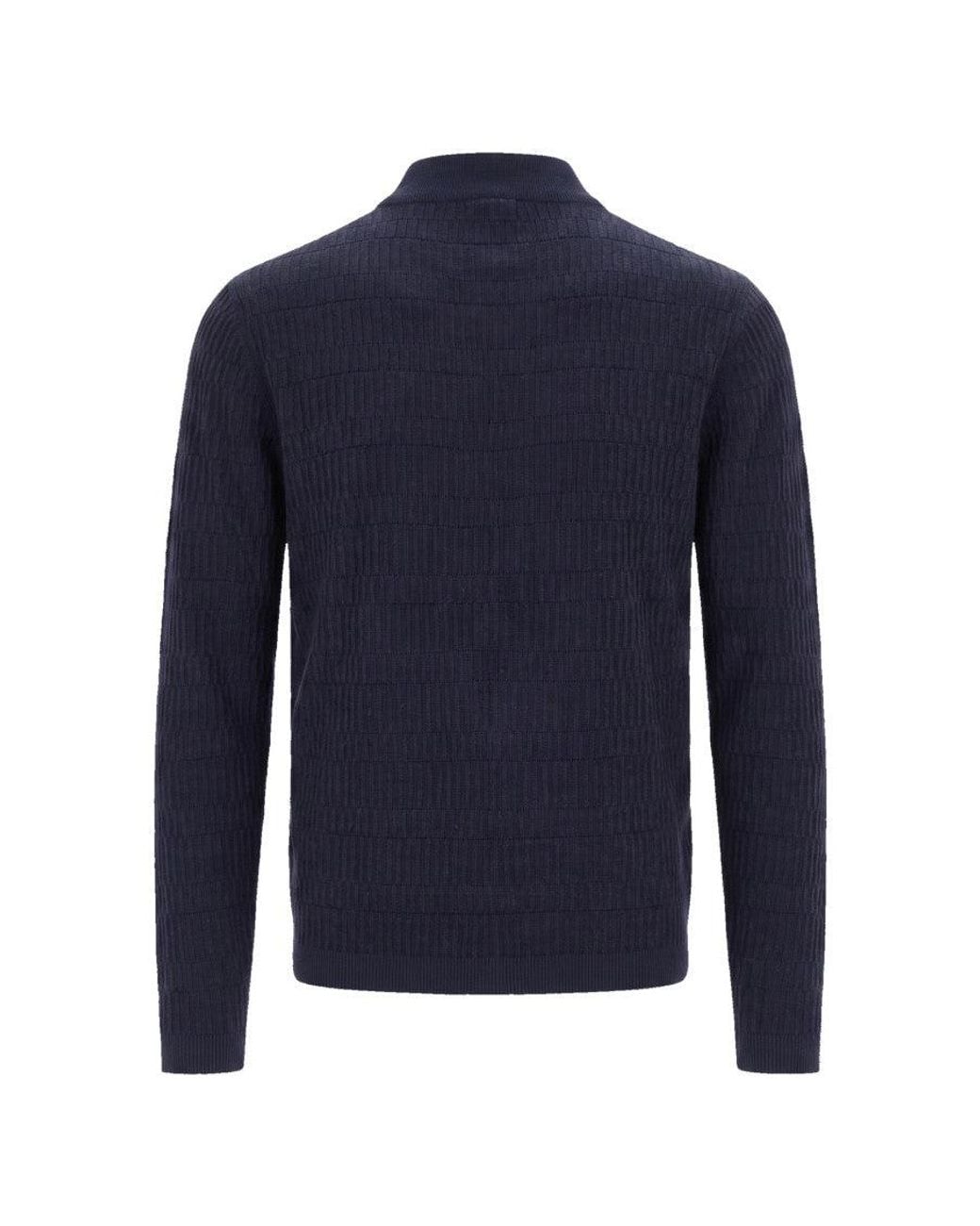 Emporio Armani Blue Mock Collar Cardigan for men