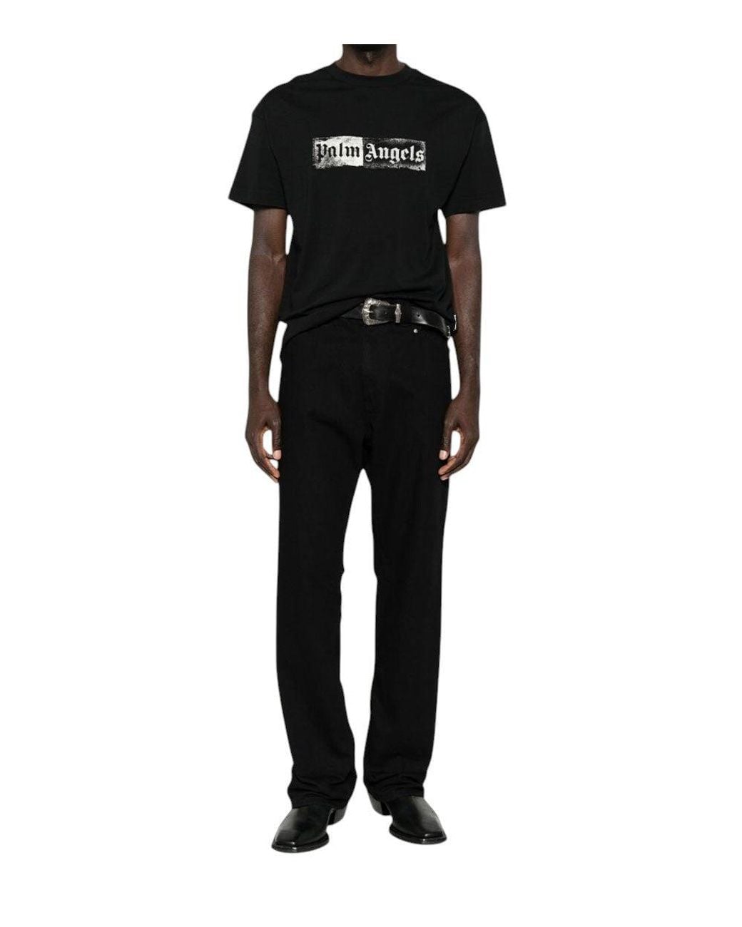 Palm Angels Black Regular Logo T-Shirt for men