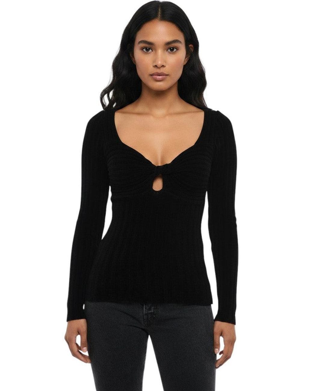 MSGM Black Sweet Heart Neck Top