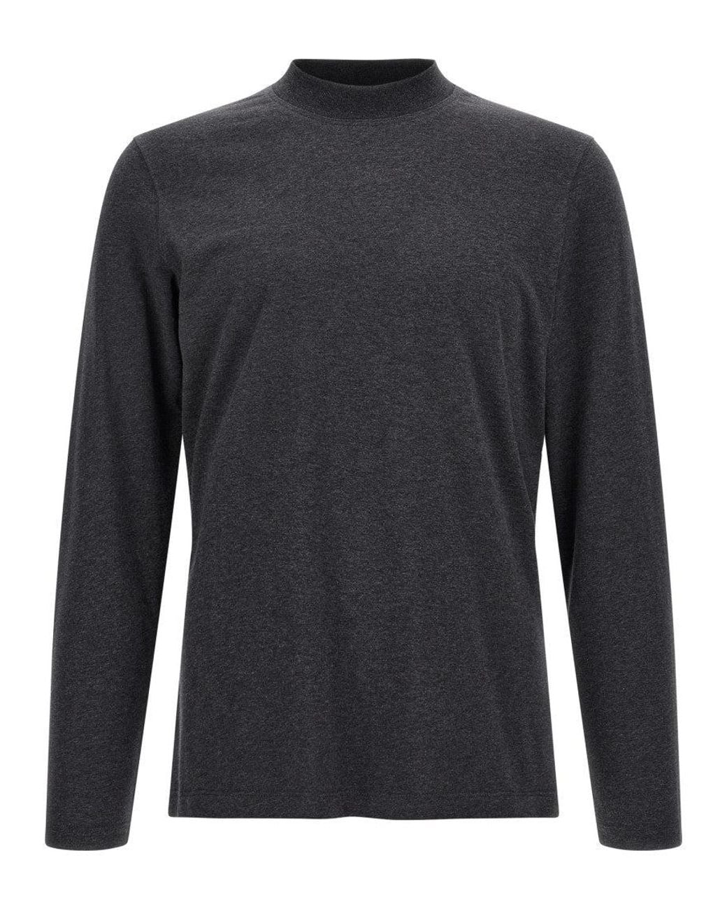 Brunello Cucinelli Black Solid Mock Collar T-Shirt for men