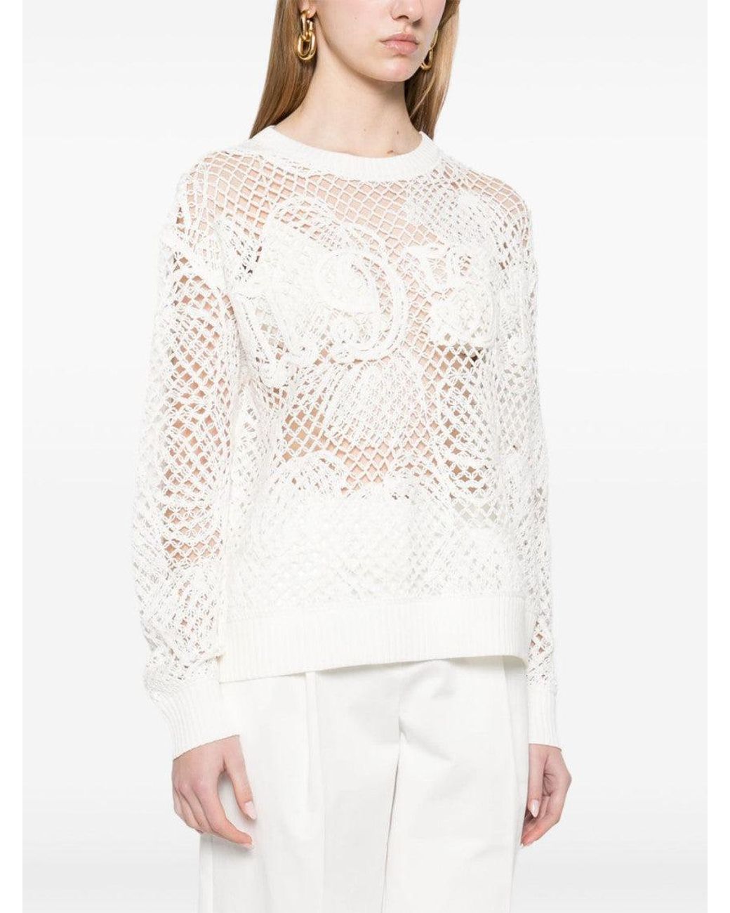 Max Mara White Embroidered Cotton Top