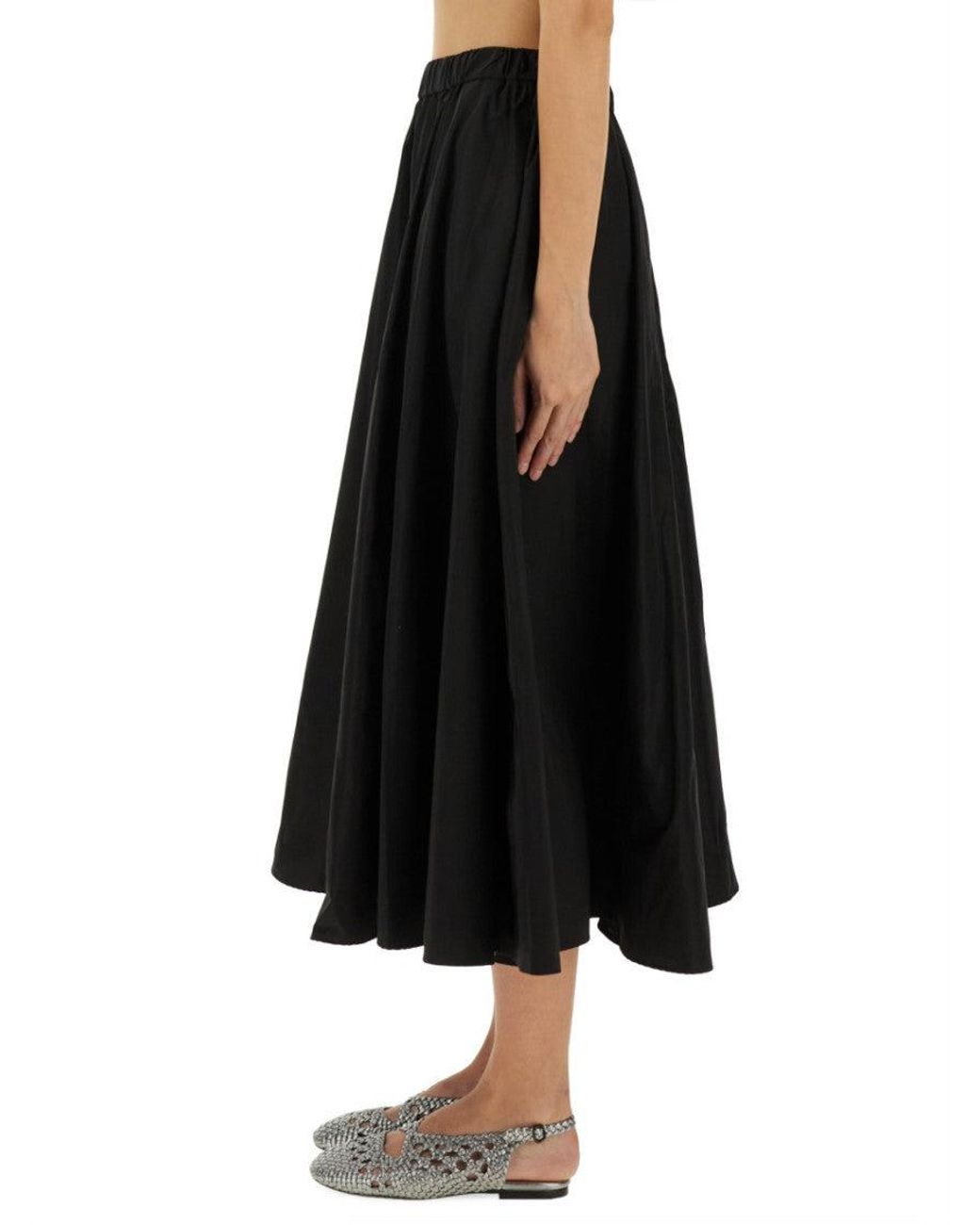 Aspesi Black Solid Midi Skirt