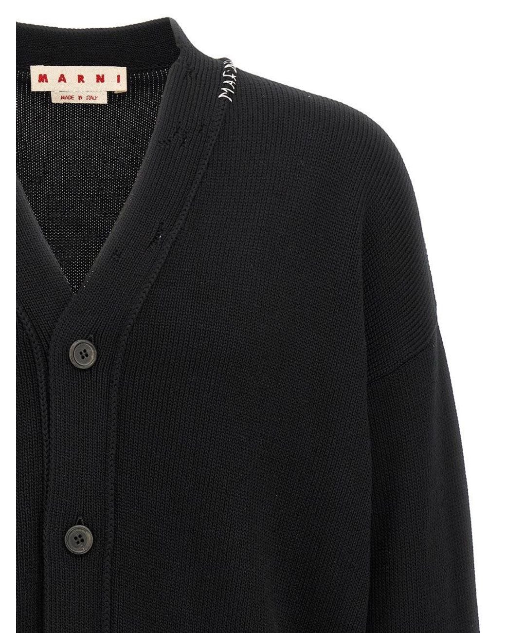 Marni Black Logo Embroidery Cardigan for men