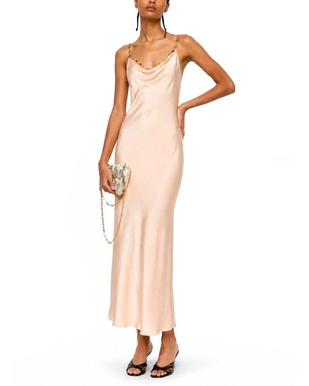 Rabanne White Peach Cowl Neck Maxi Dress