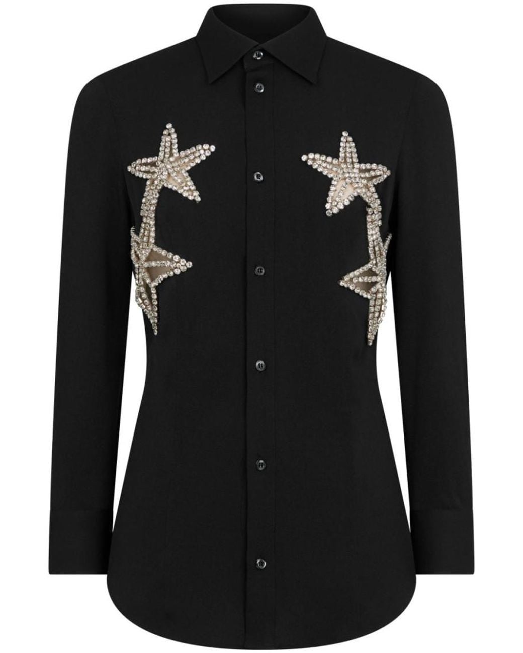 DSquared² Black Star-Appliqué Crystal-Embellished Shirt