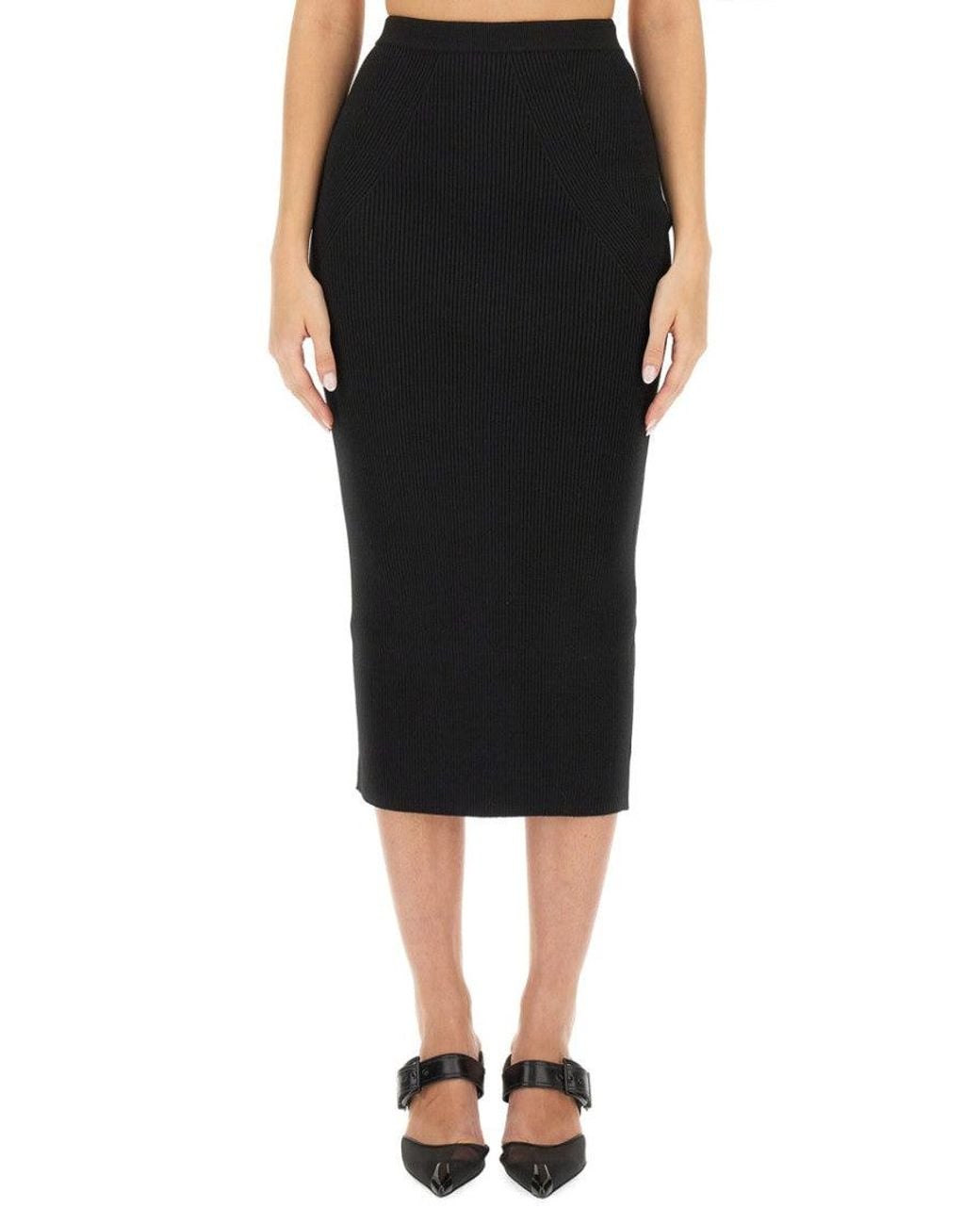 McQueen Black Textured Midi Skirt