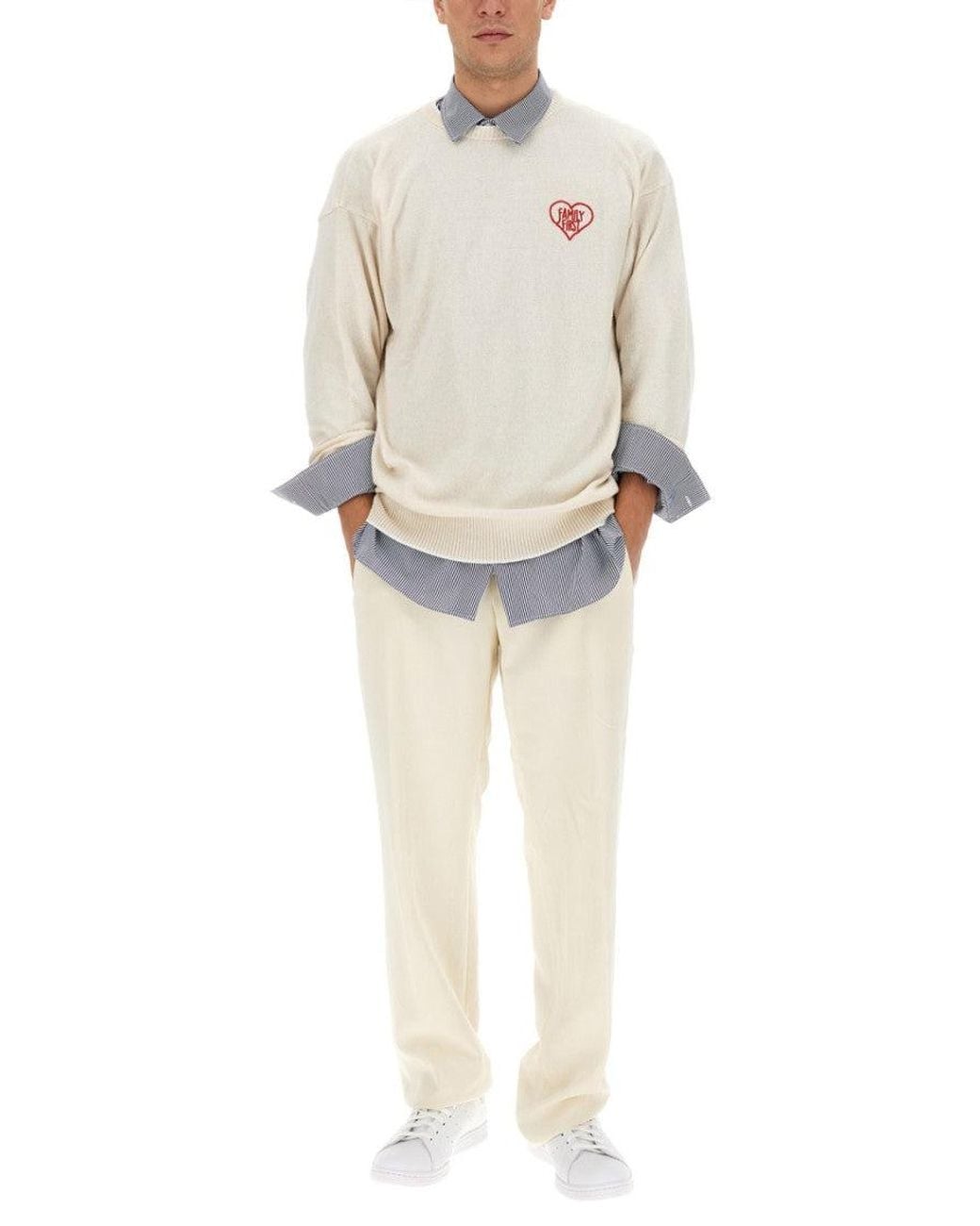 FAMILY FIRST White Crew Neck Sweaters for men