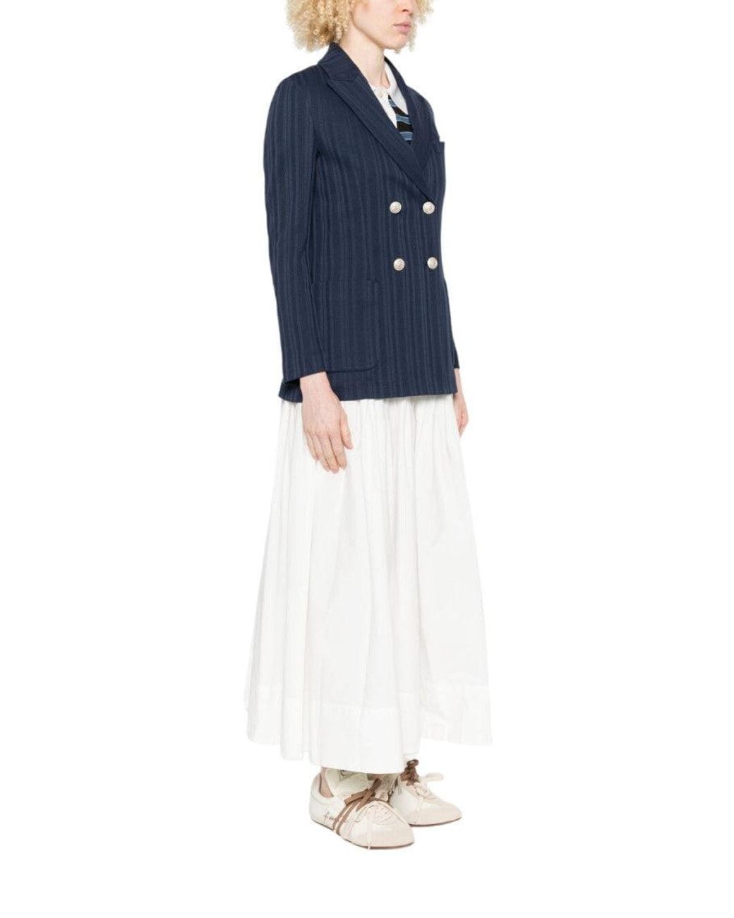 Circolo 1901 Blue Solid Notched Lapel Blazer