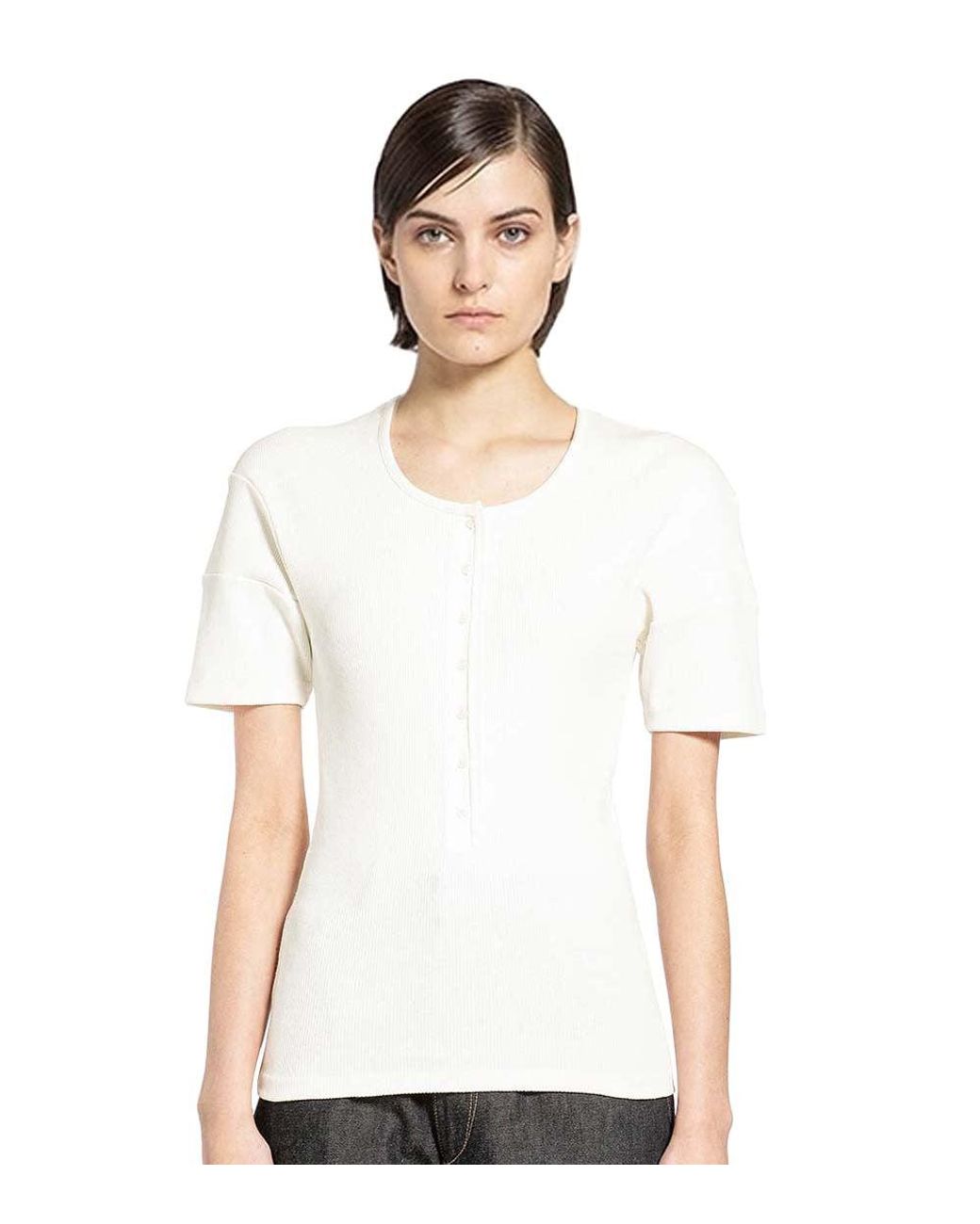 Lemaire White Round Neck Ribbed T-Shirt