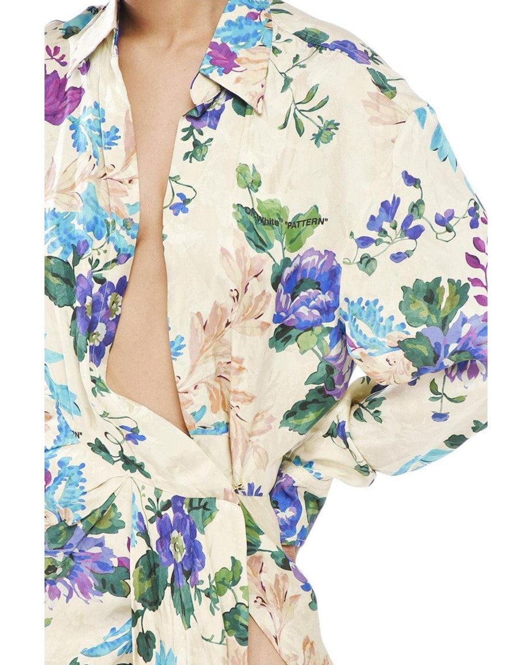 Off-White c/o Virgil Abloh Blue Floral V Neck Mini Dress