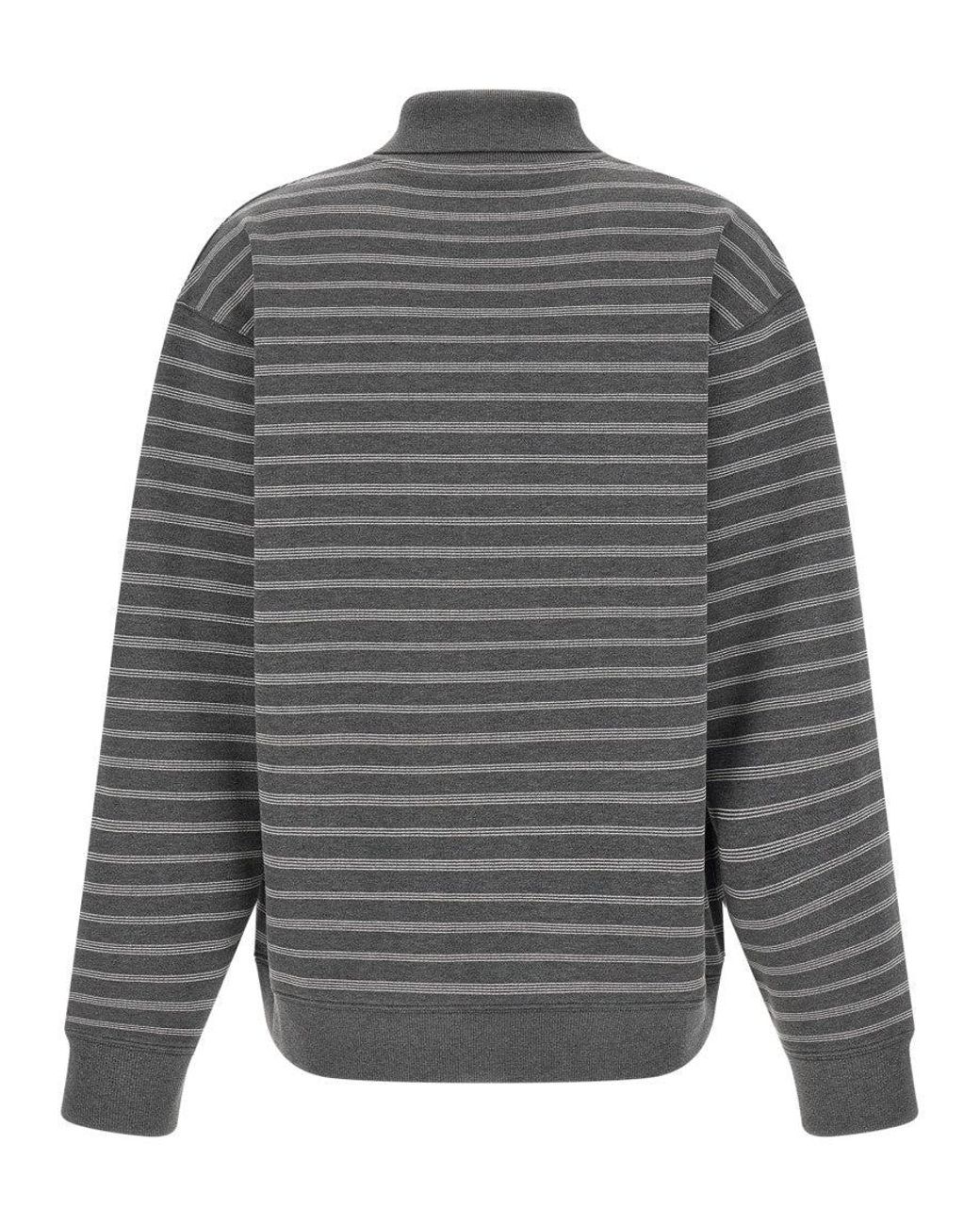 Miu Miu Gray Stripes Shirt Collar Sweatshirt