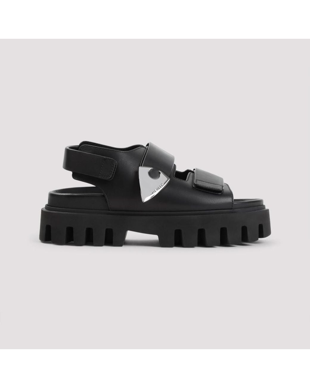 McQueen Black Leather Platform Sandals