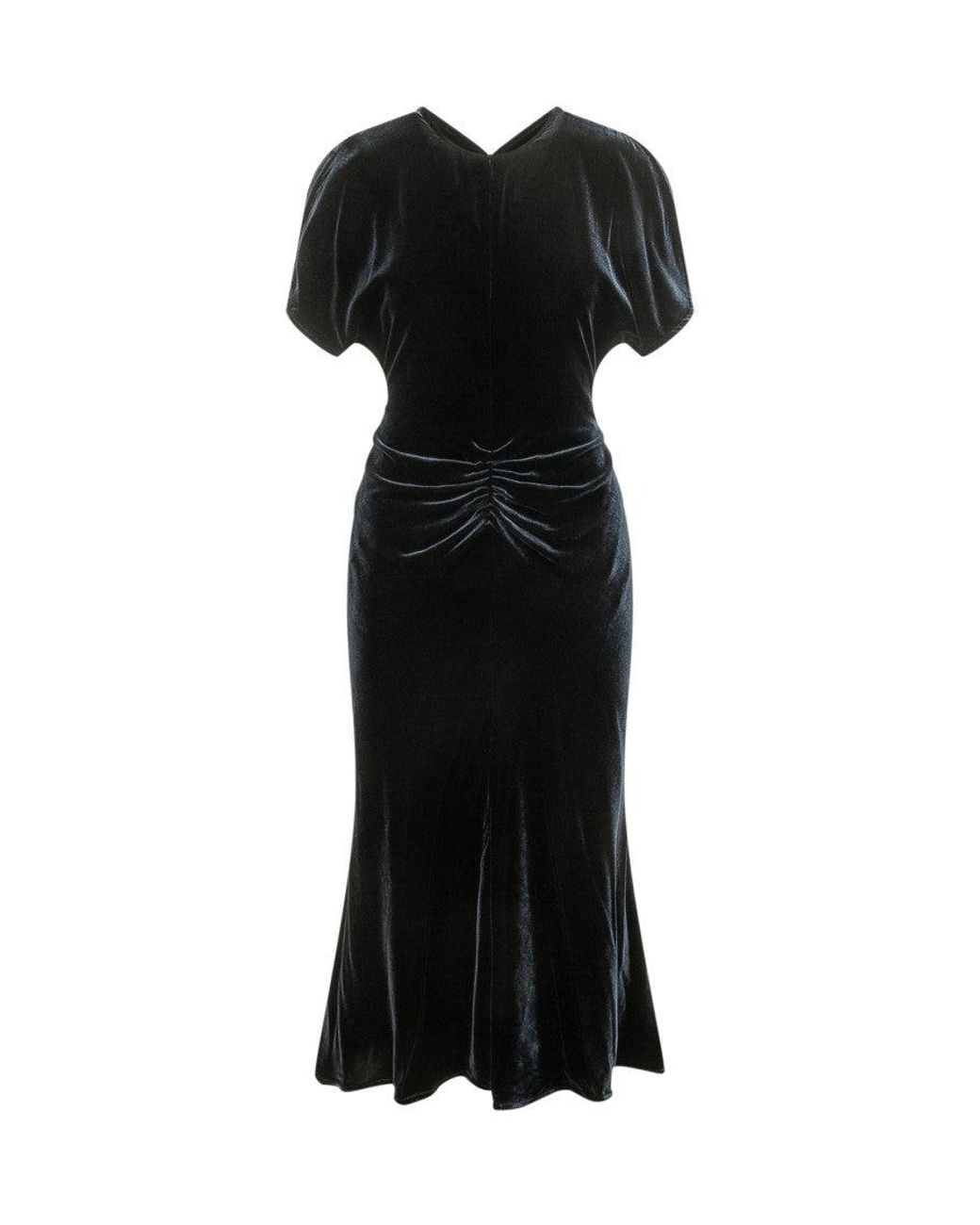 Victoria Beckham Black V Neck Midi Dress