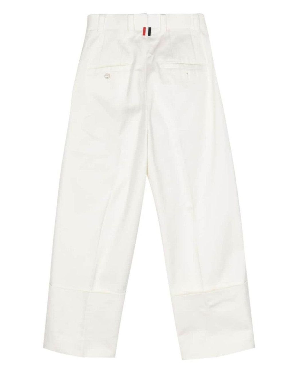 Thom Browne White Pressed-Crease Tapered Trousers