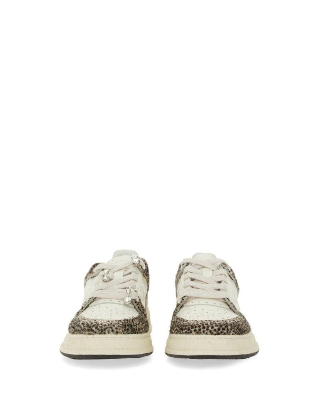 Premiata White Low-Top Sneaker With Spotted Animal Print And Textured Sole