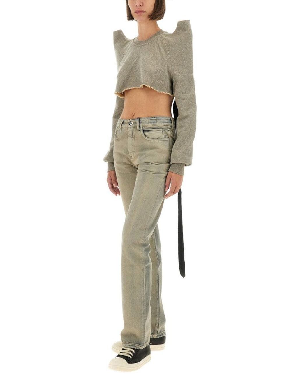 Rick Owens Gray Crew Neck Cropped Sweatshirt
