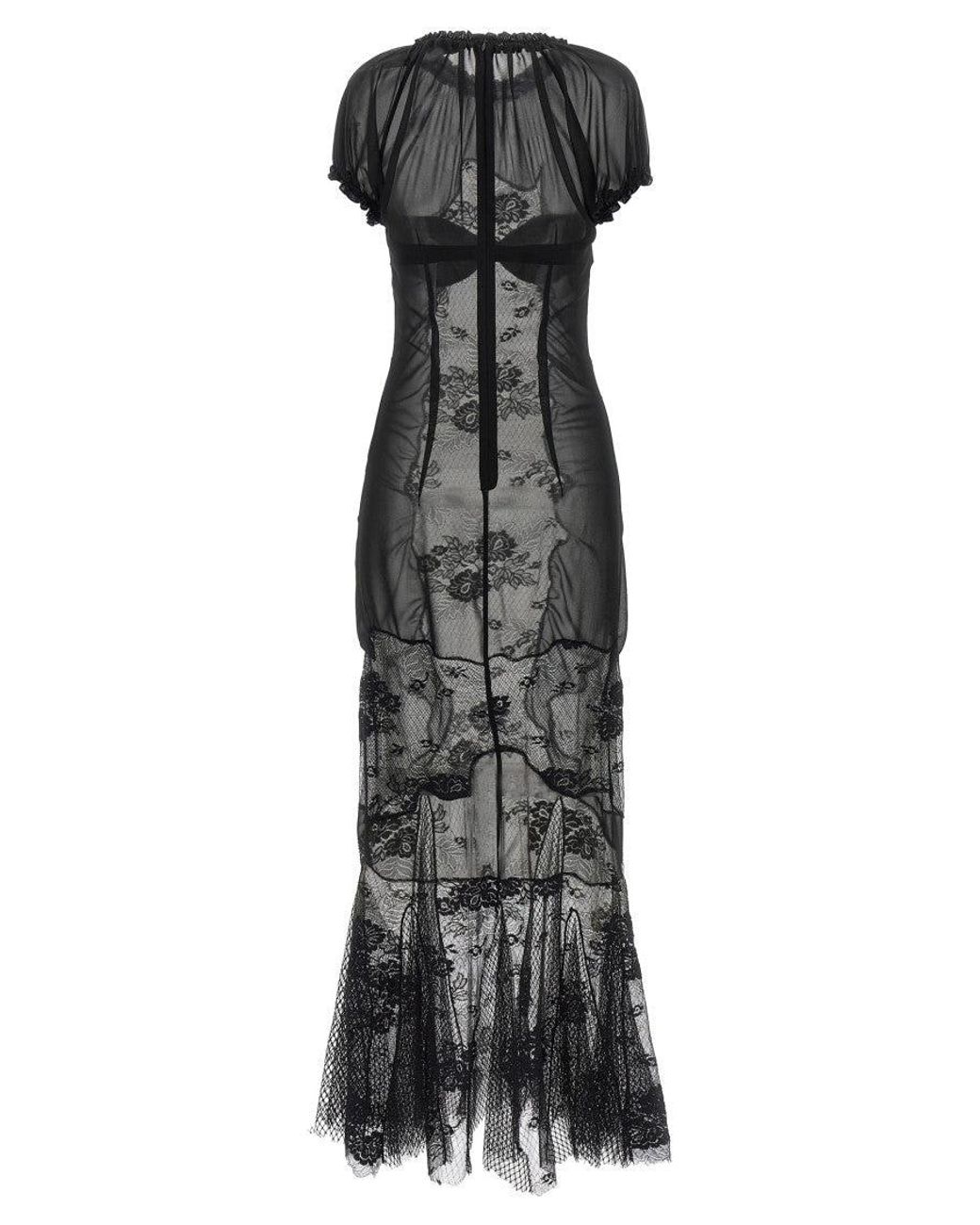 The Attico Black Mock Collar Lace Maxi Dress