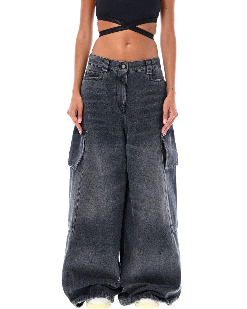 Palm Angels Blue Denim Wide Leg Cargo Jeans