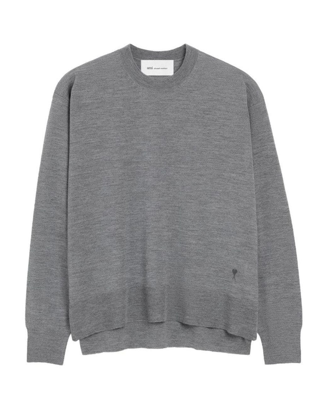 AMI Gray Crew Neck Logo Sweater for men