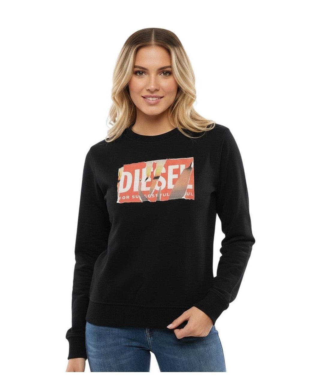 DIESEL Black Graphic Crew Neck Sweatshirt