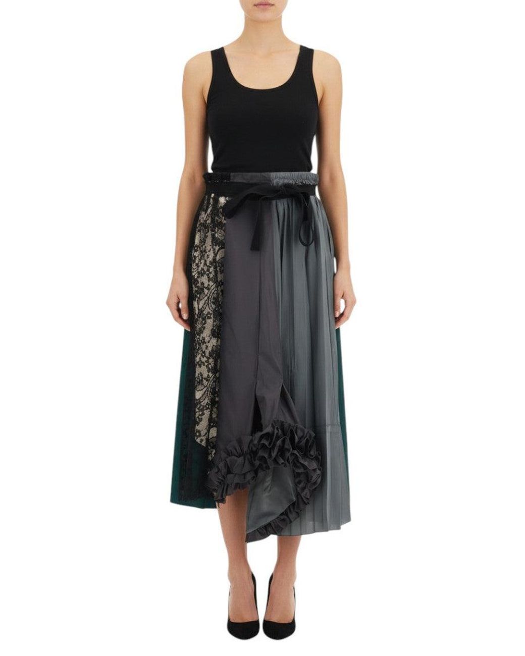 Prada Black Patchwork Midi Skirt With Panel Construction