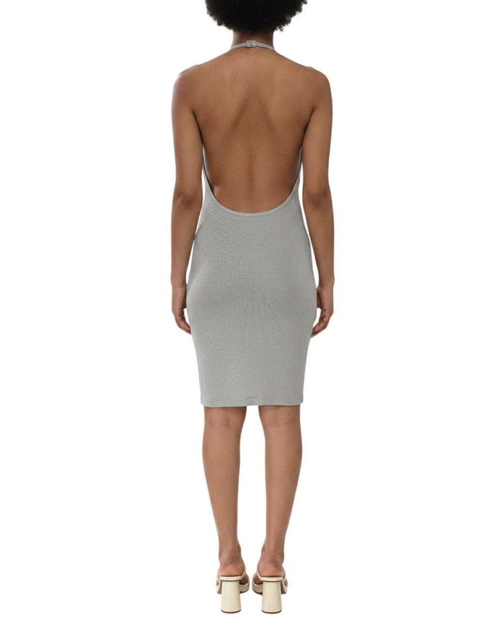 Off-White c/o Virgil Abloh Gray Logo Halter Neck Mini Dress