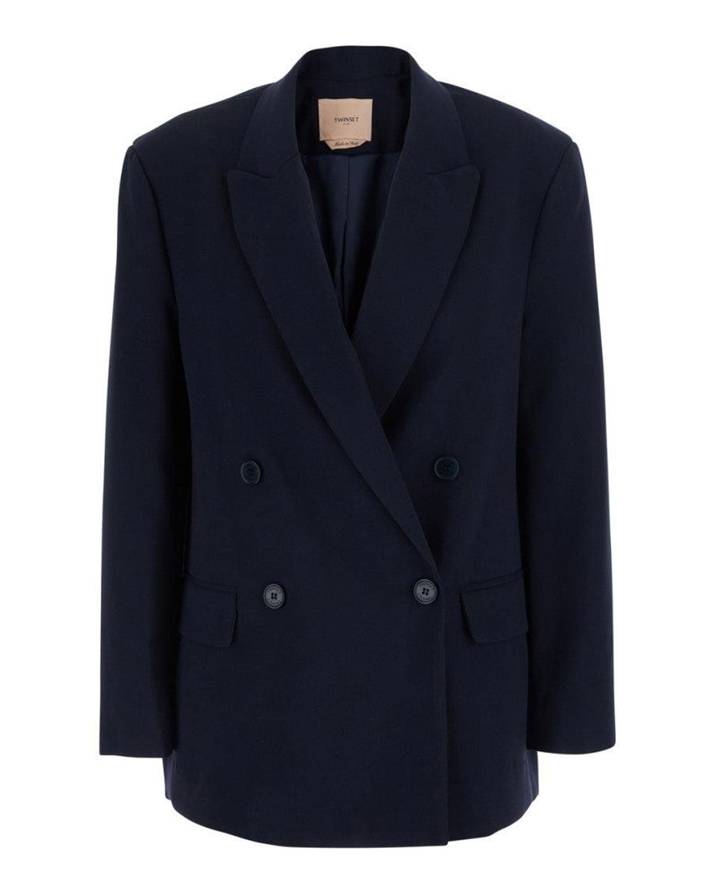Twinset Blue Solid Peaked Lapel Blazer