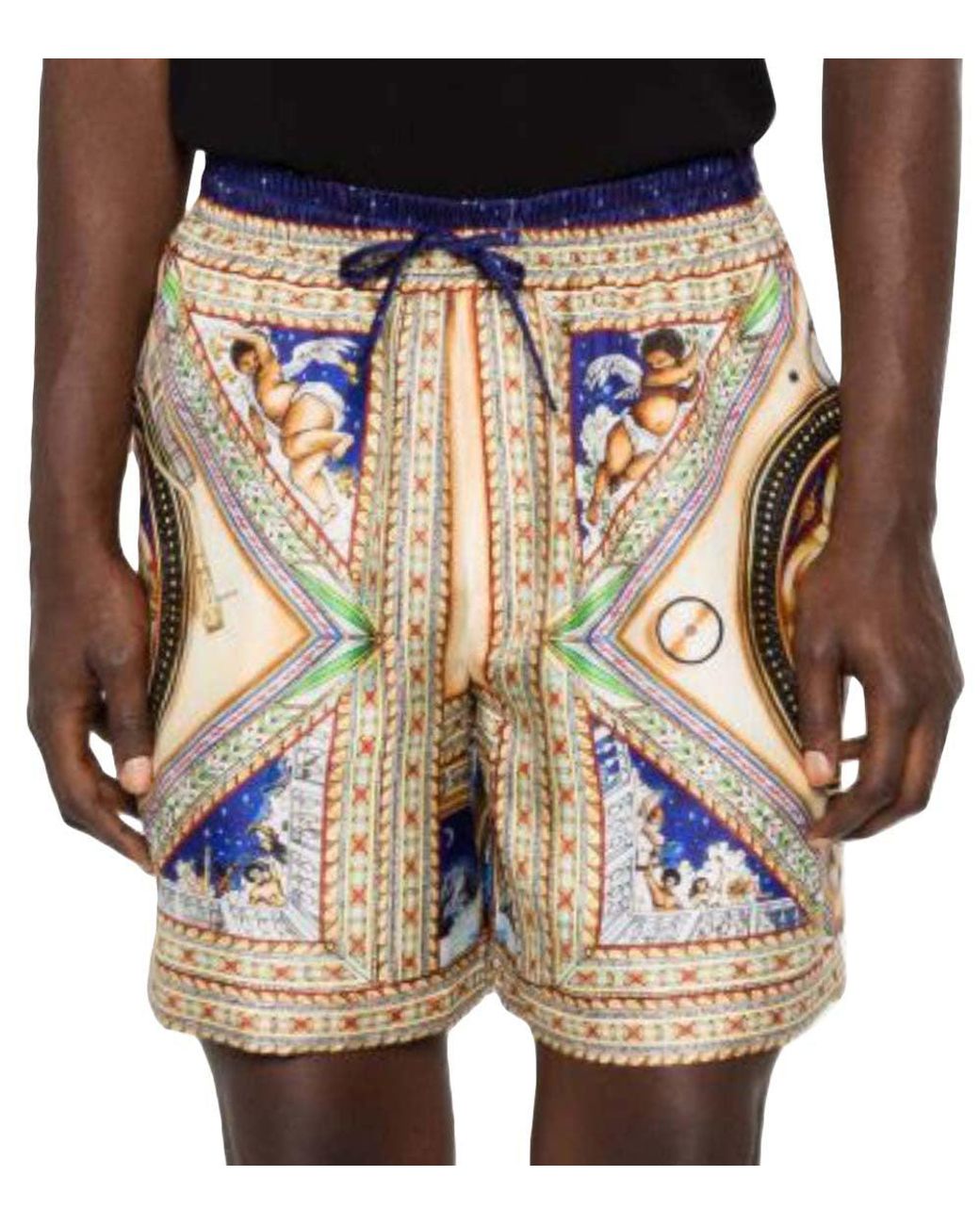 Casablanca Blue Graphic Print Silk Shorts for men