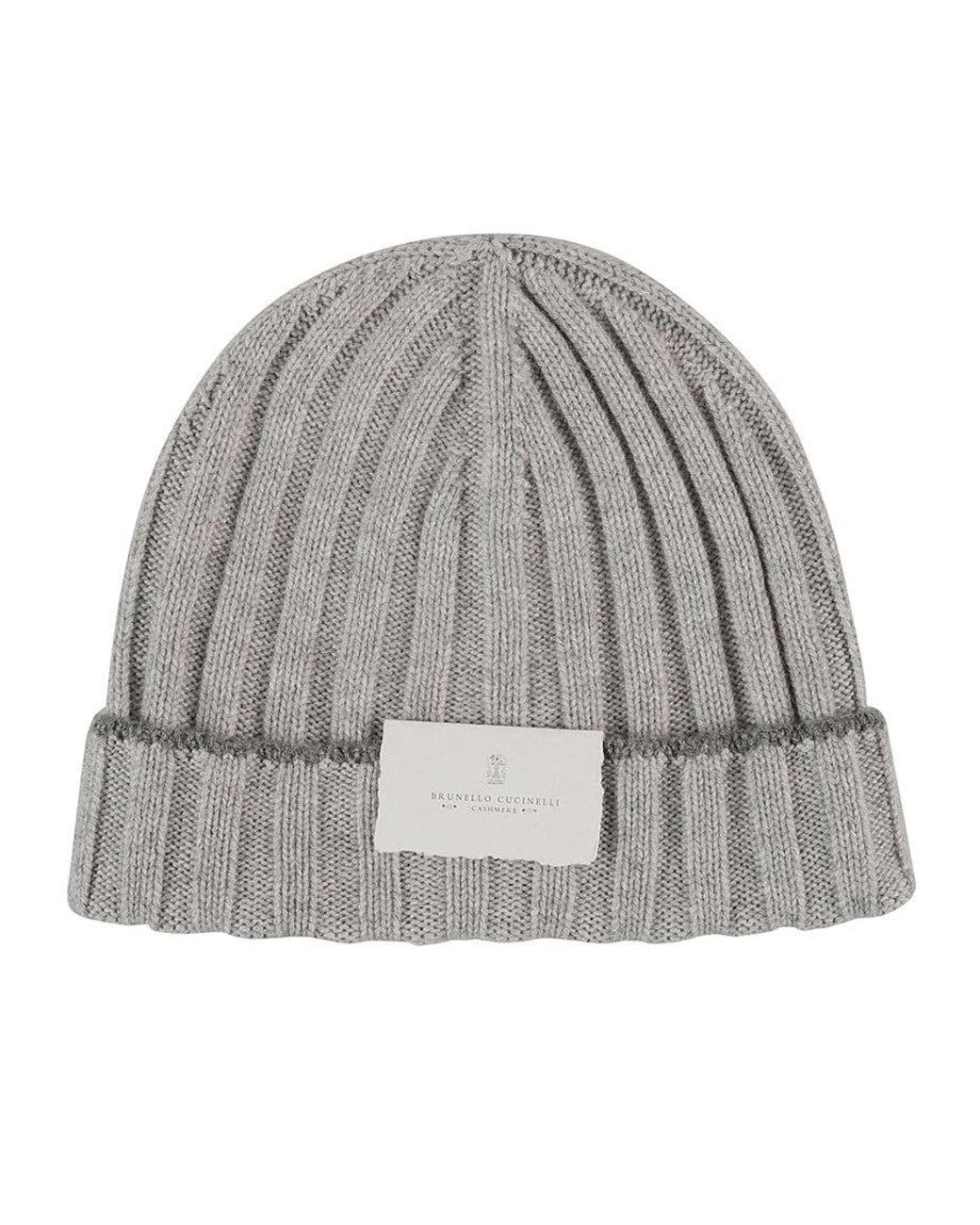 Brunello Cucinelli Gray Knitted Beanie Cap for men