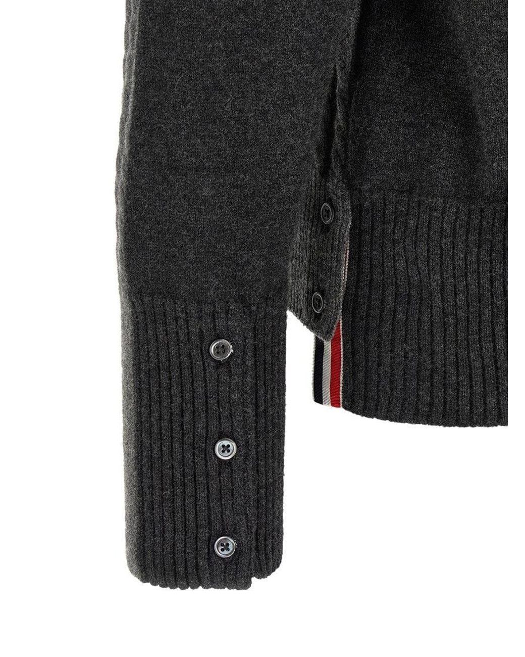 Thom Browne Black Knitted V-Neck Cardigan for men