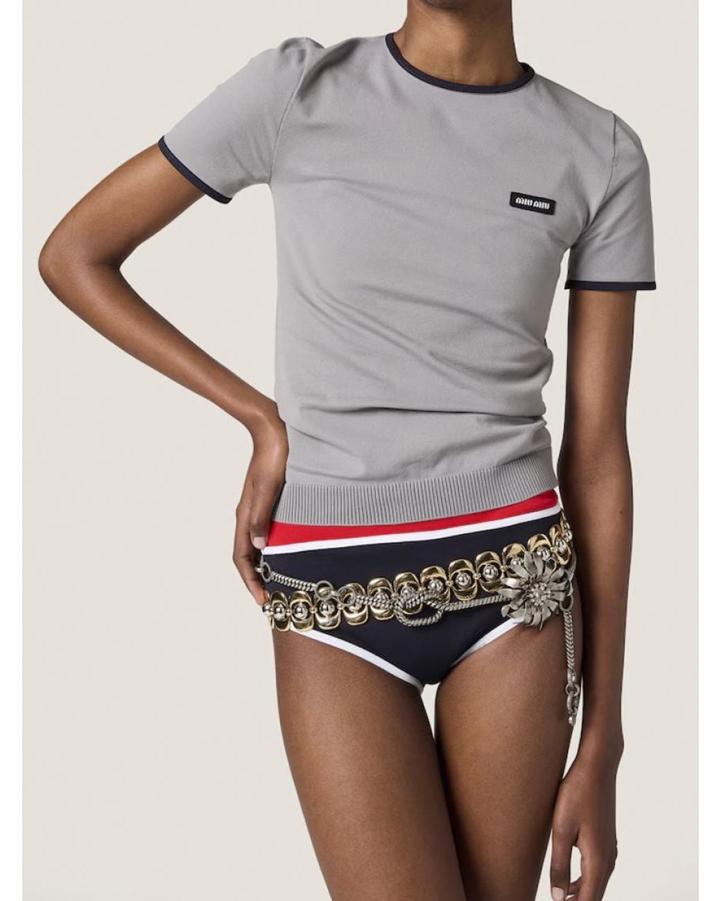 Miu Miu Blue Technical-Knit Bikini Bottom