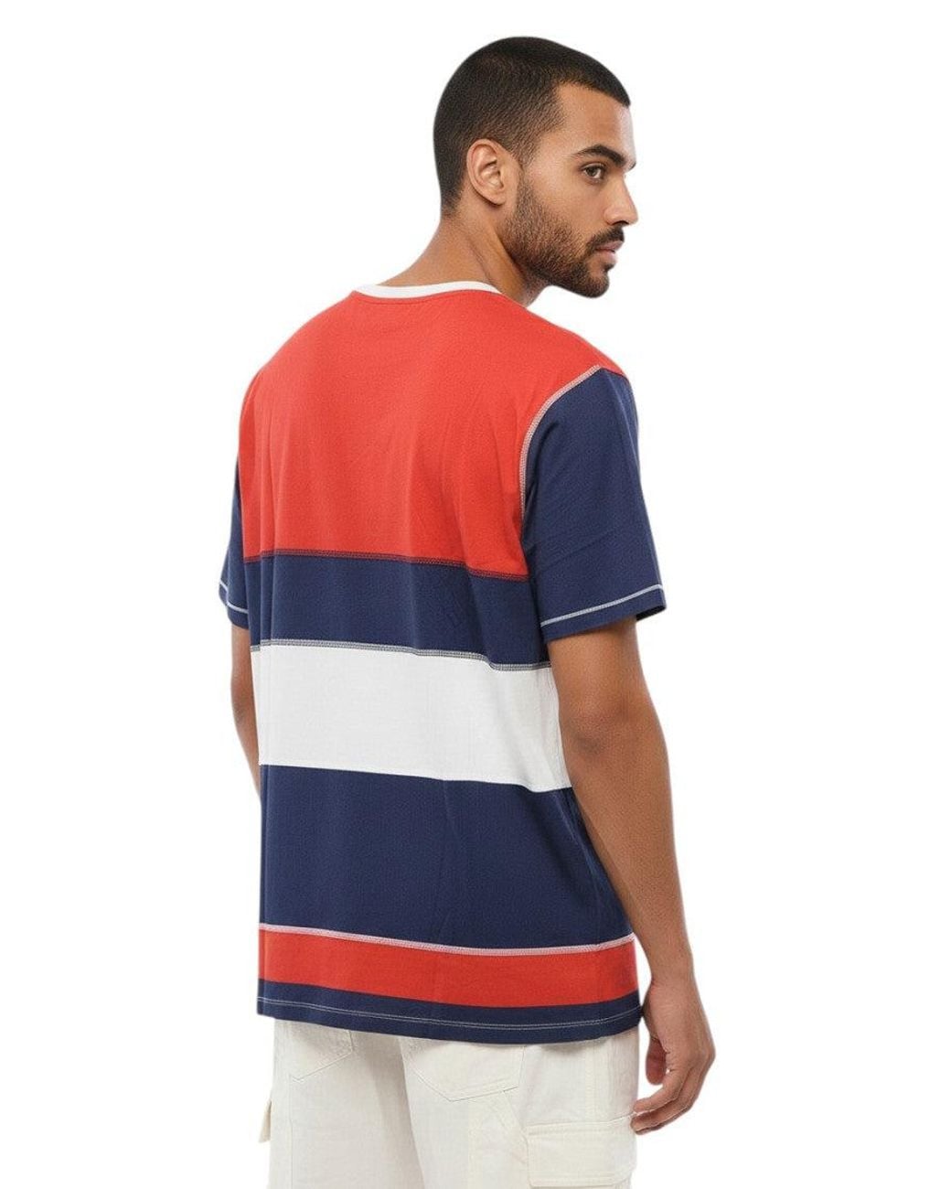 Balmain Blue Color Block Crew Neck T-Shirt for men