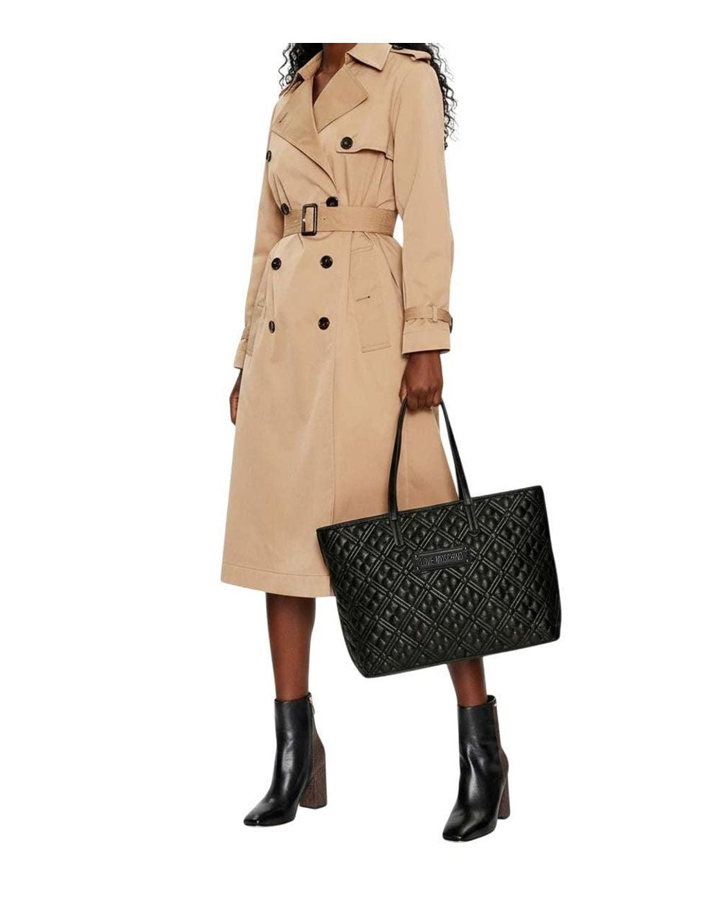 Love Moschino Black Log Top Zip Large Tote