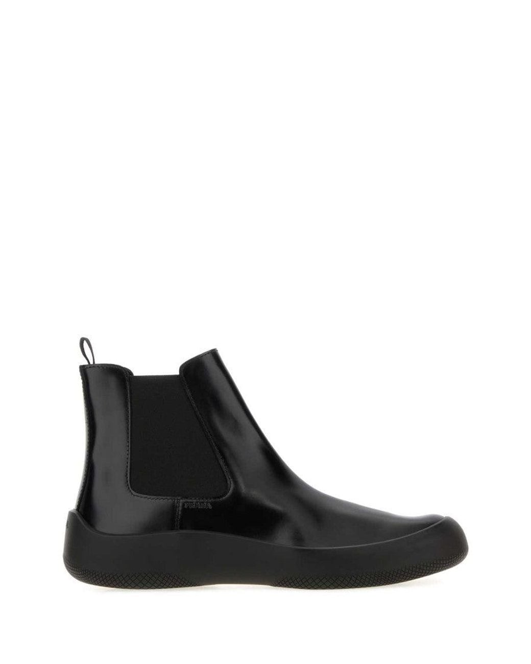 Prada Black Leather Ankle Boots for men
