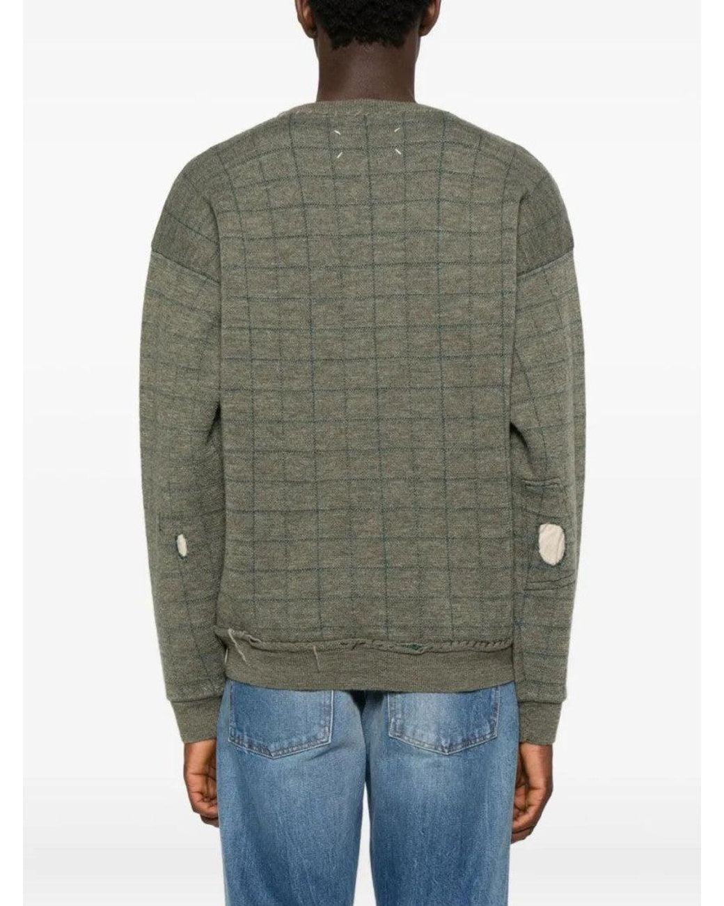 Maison Margiela Green Checked Distressed Sweater for men