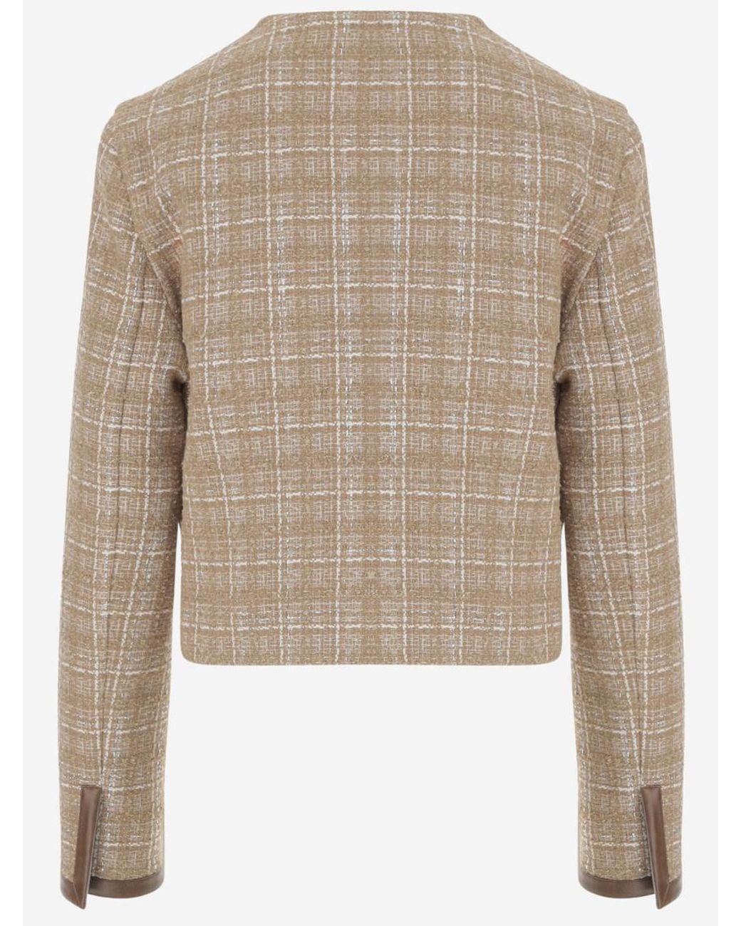Pinko Natural Cotton Blend Jacket With Check Pattern