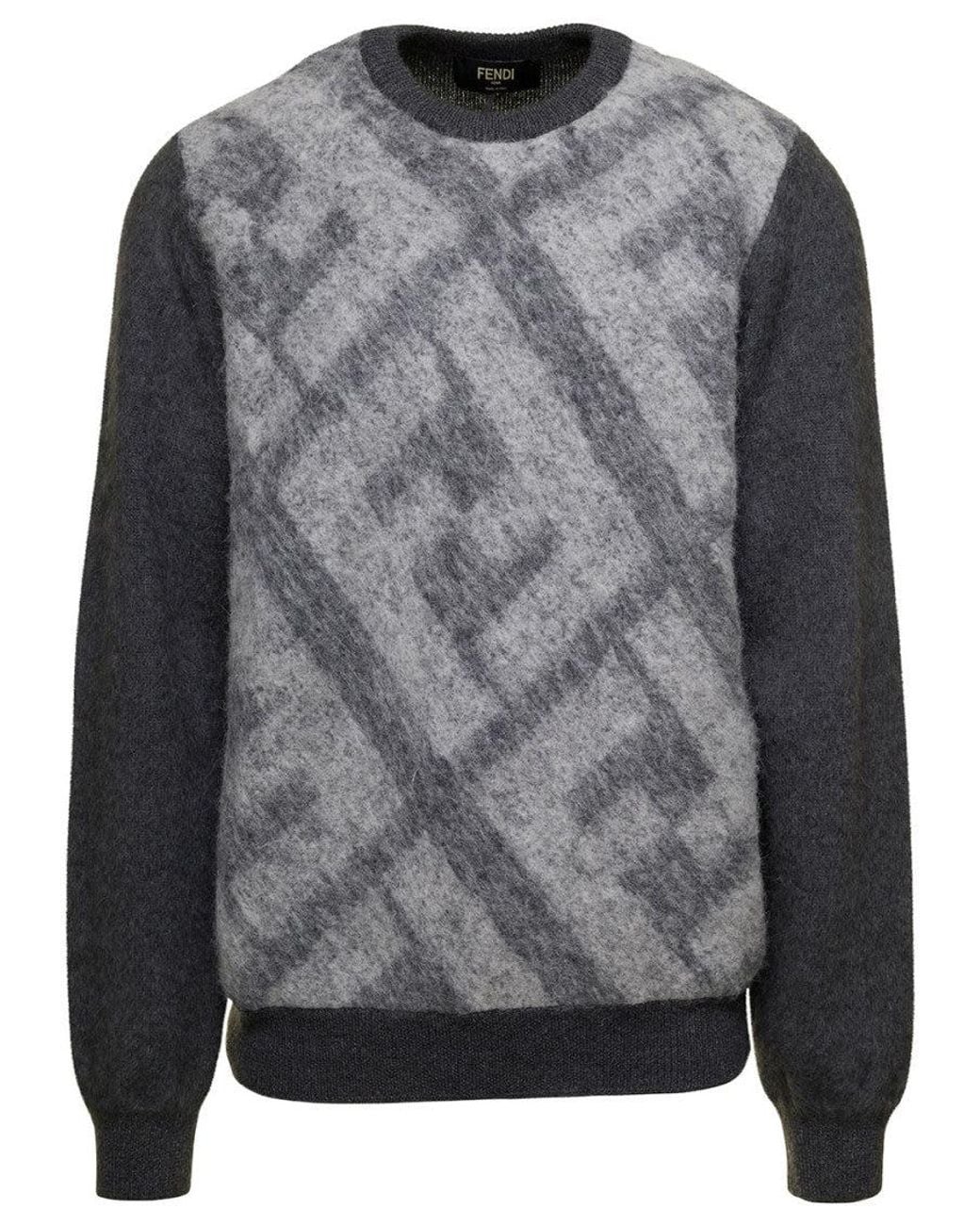Fendi Gray Jacquard Ff Motif Sweater for men