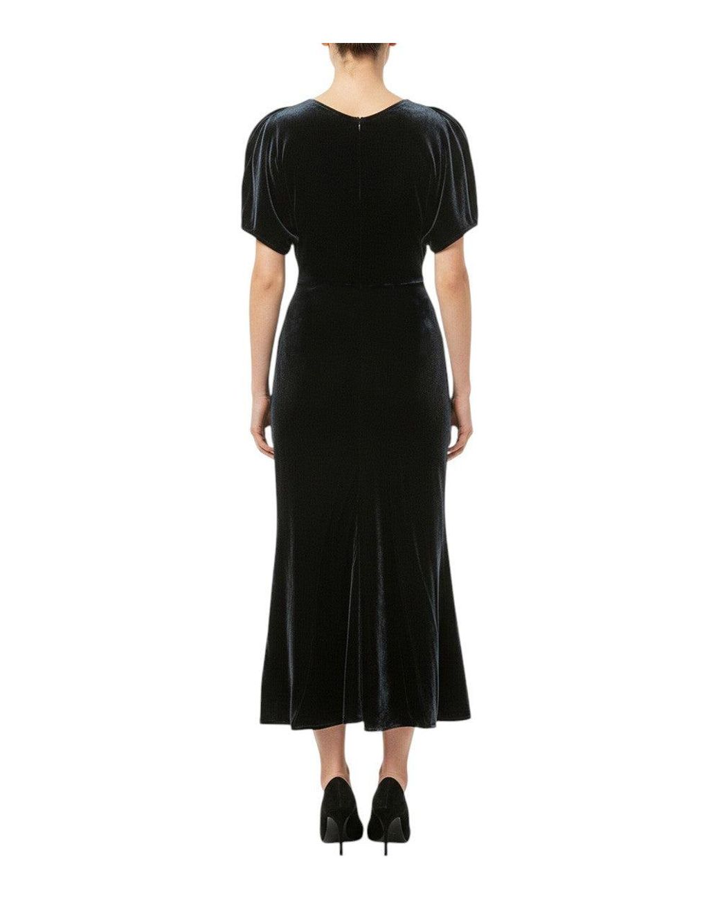 Victoria Beckham Black V Neck Midi Dress