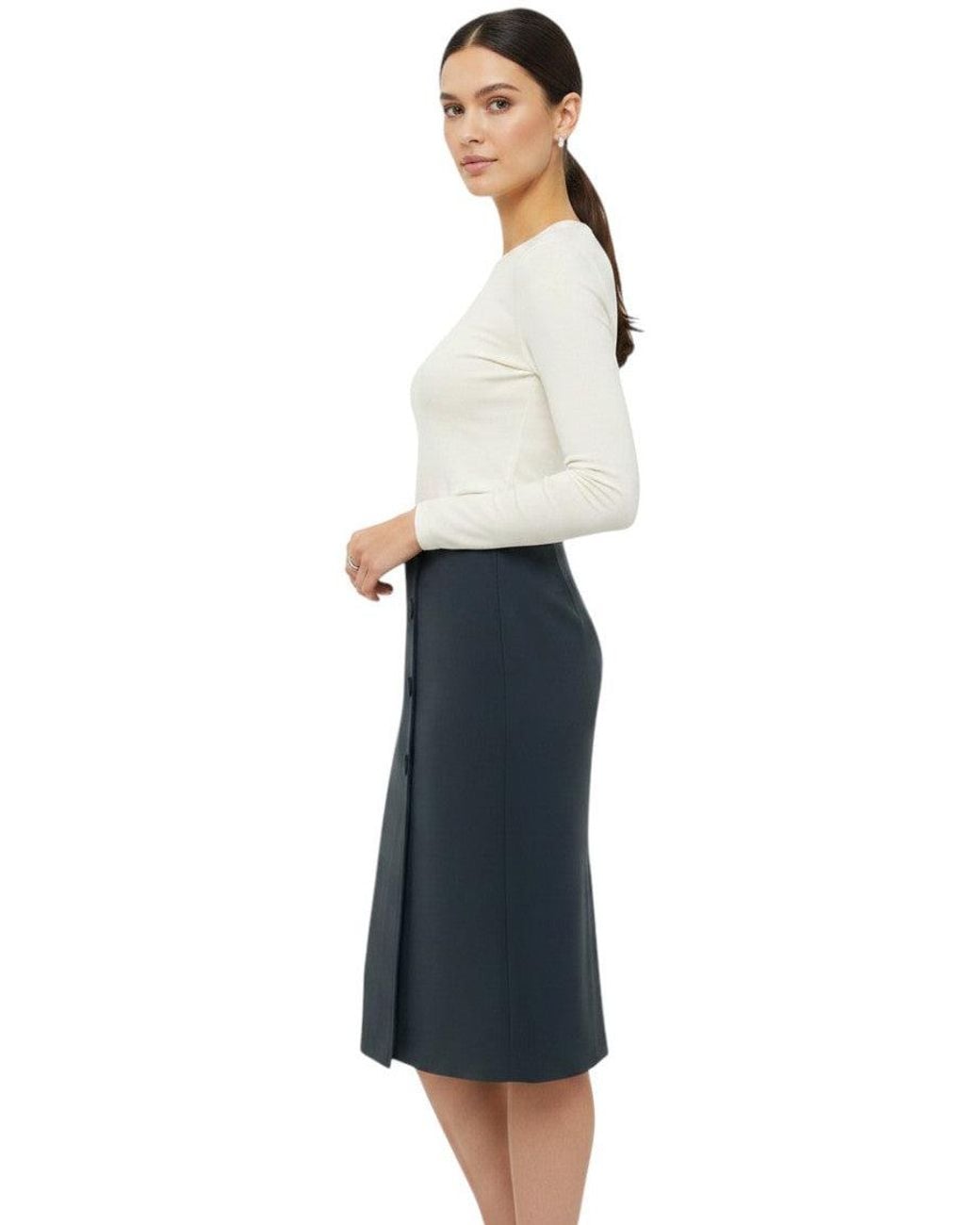 Pinko Blue Solid Knee Length Skirt