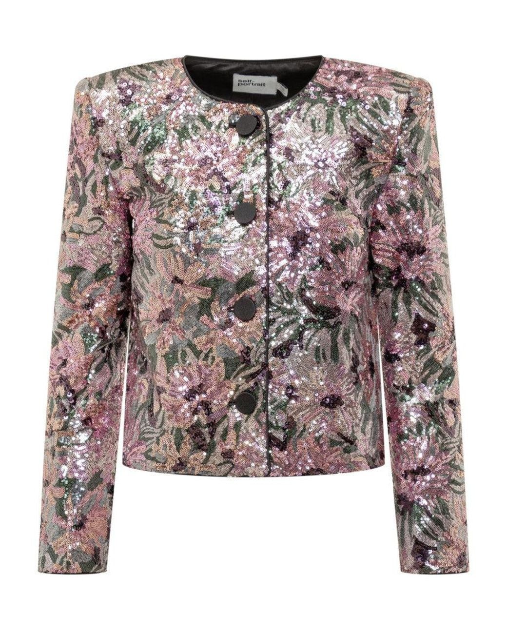 Self-Portrait Multicolor Multicolour Floral Embellished Round Neck Blazer