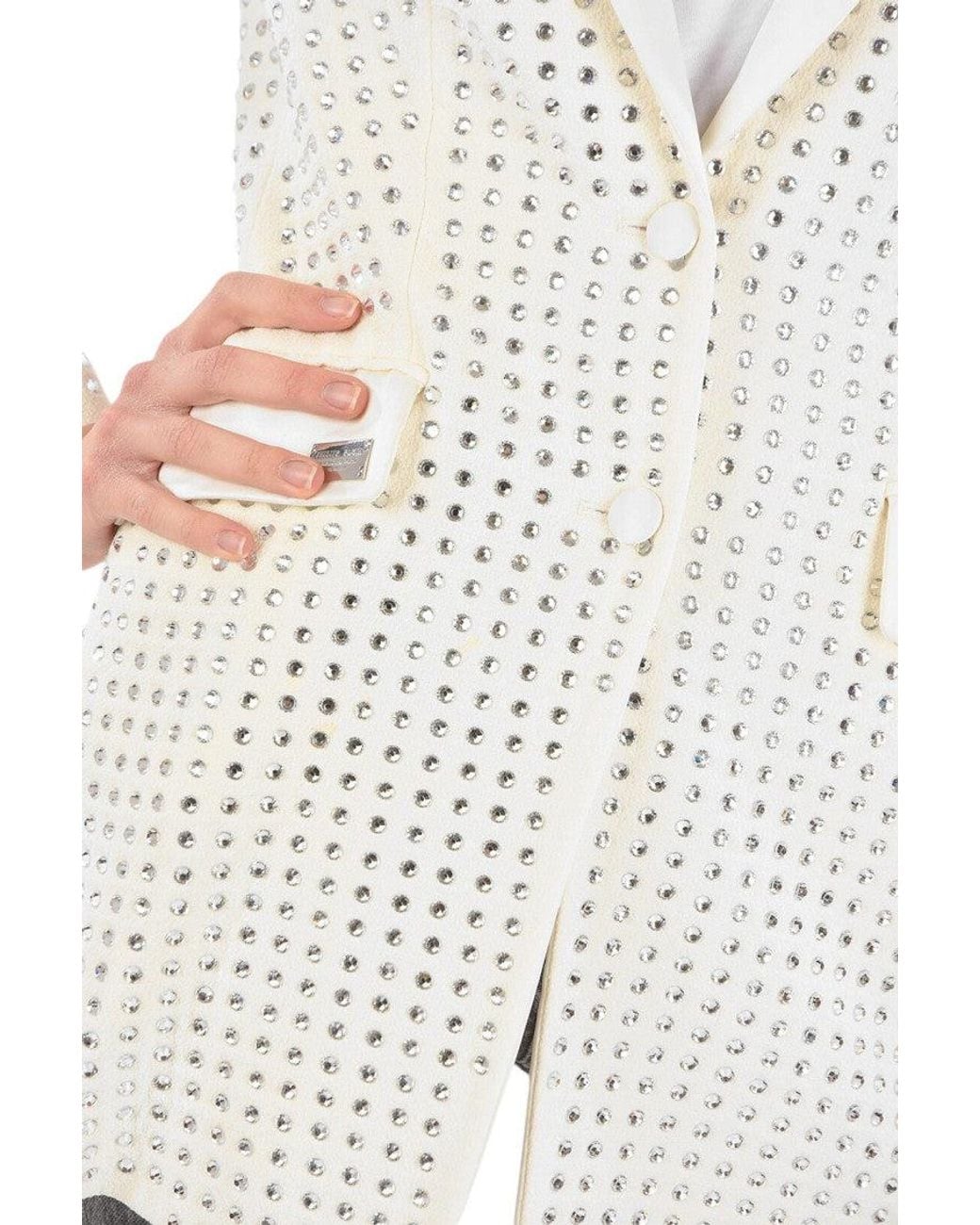 Philipp Plein White Embellished Notched Lapel Blazer