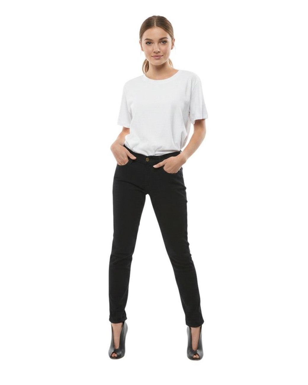 FRAME White Skinny Mid Rise Jeans