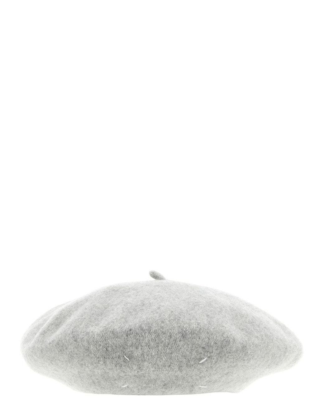 Maison Margiela White Four Stitches Textured Beret Hat