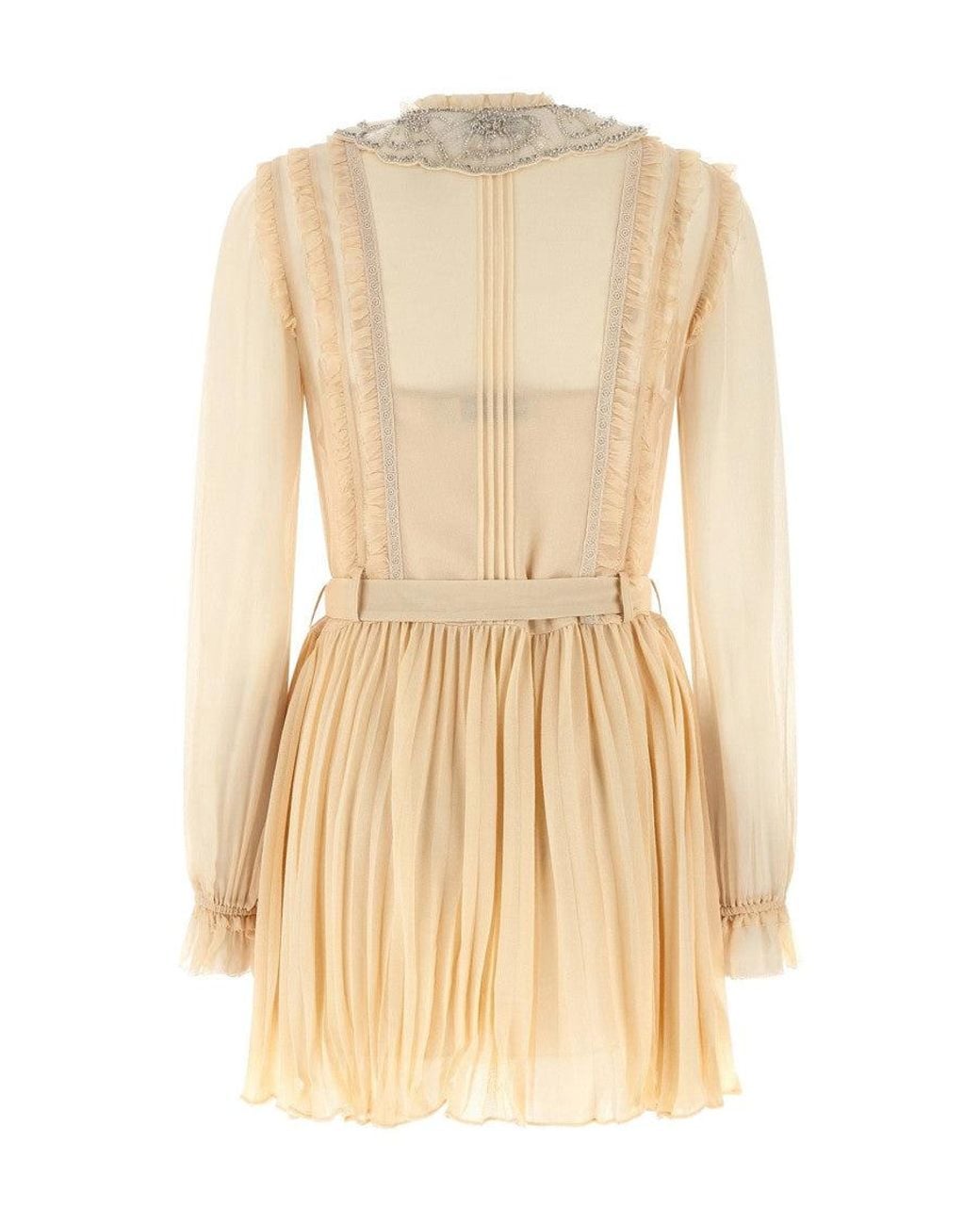 Self-Portrait Natural Embellished Round Neck Mini Dress