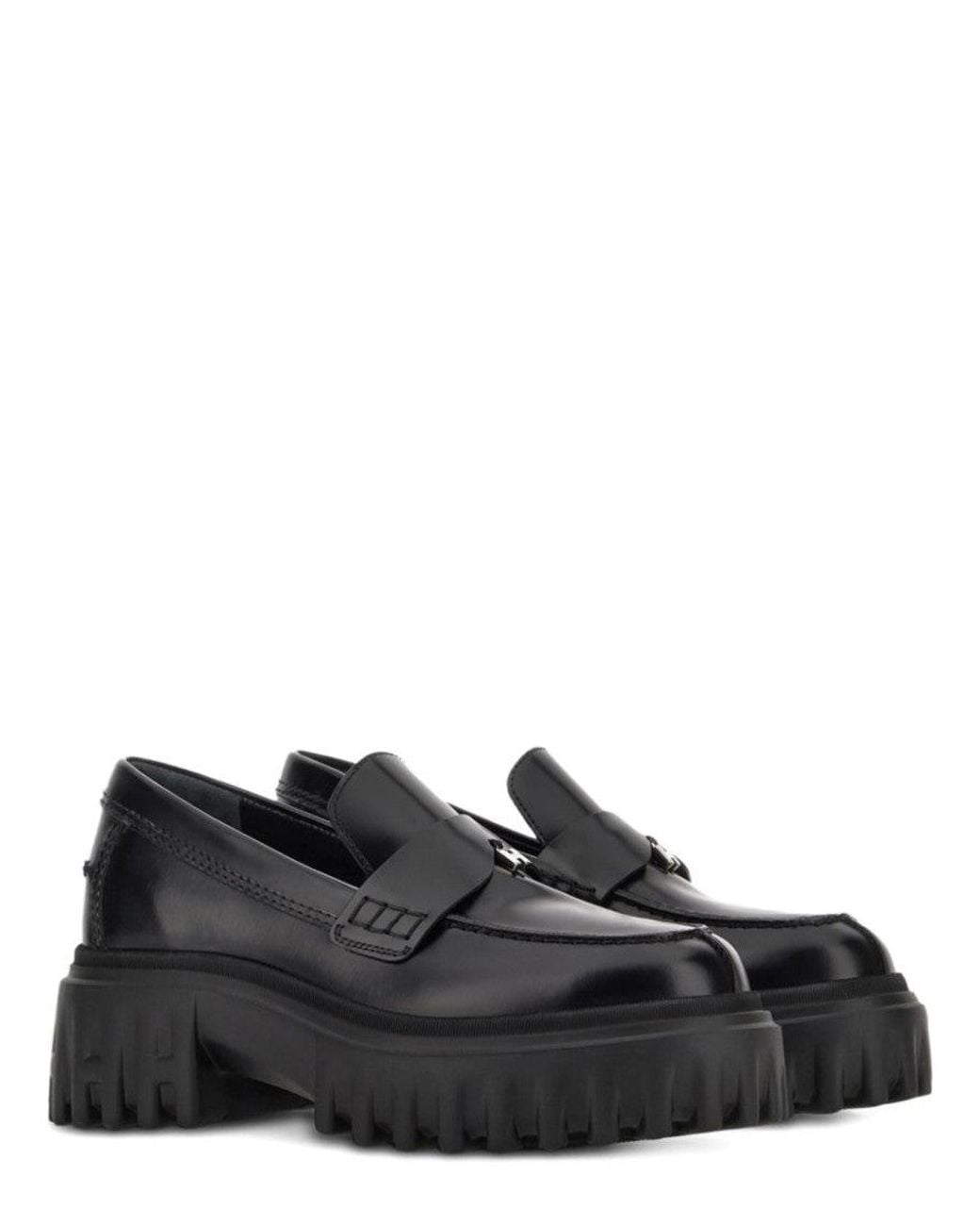 Hogan Black Solid Loafers