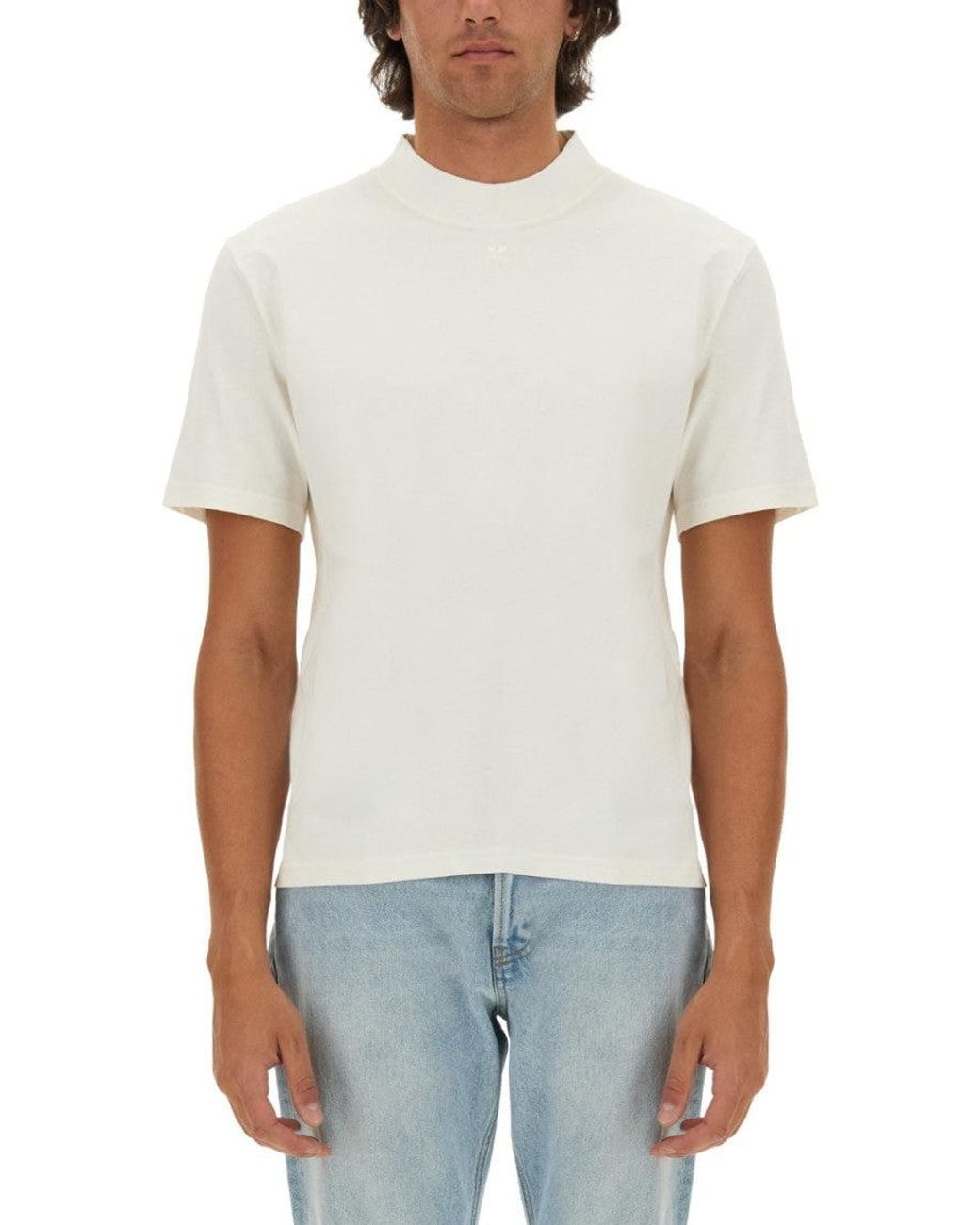 Courreges White Mock Collar T-Shirt for men