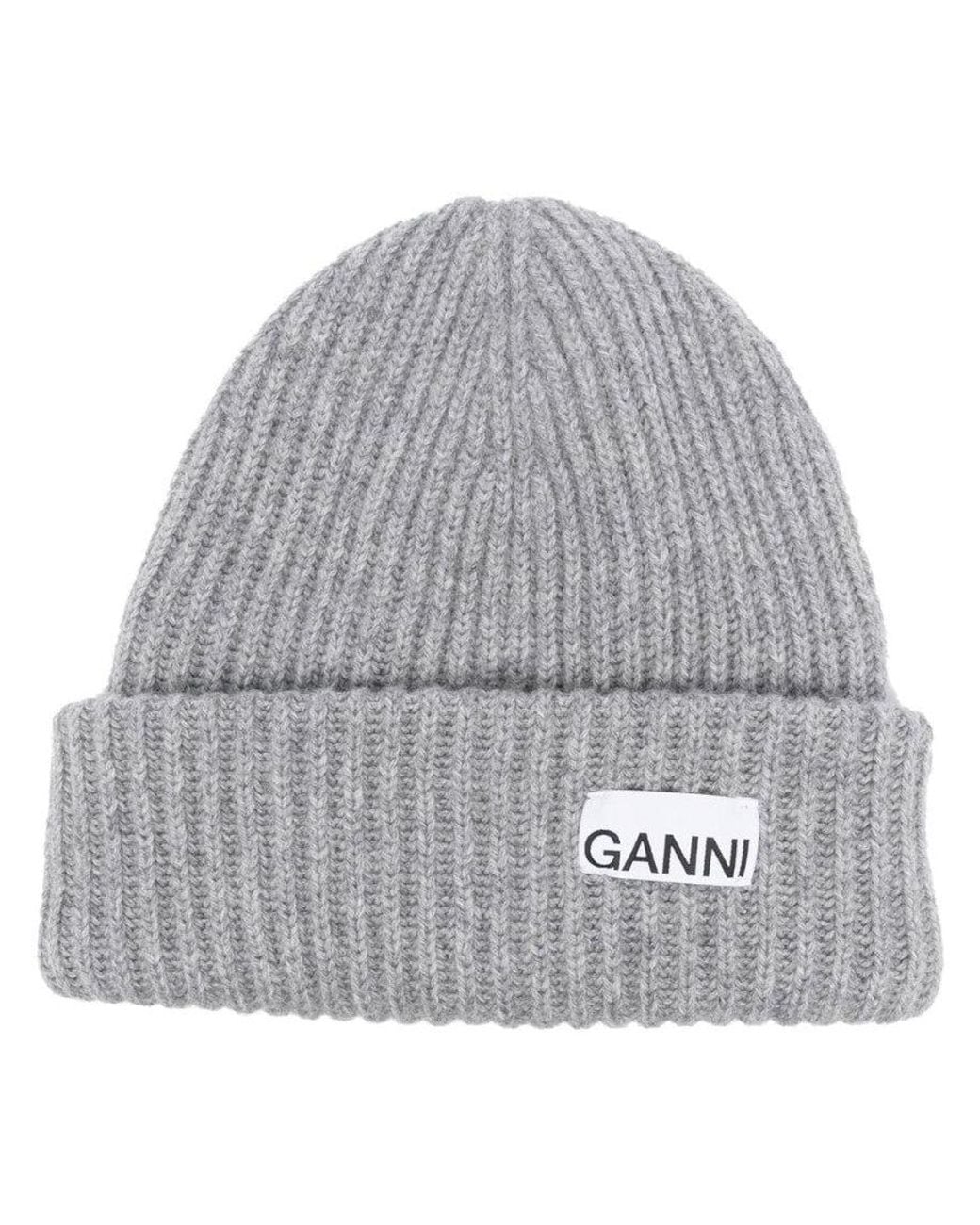 Ganni Gray Mixed Cap Wool